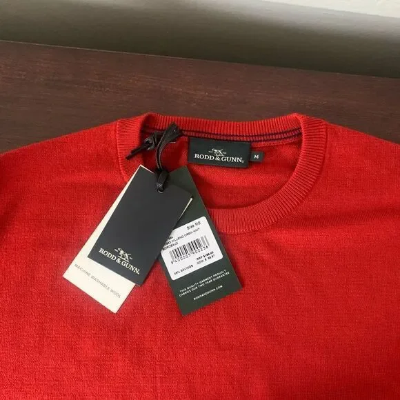 Rodd&Gunn Men’s merino wool crew neck pullover sweater in red 💥 size M, NWT
